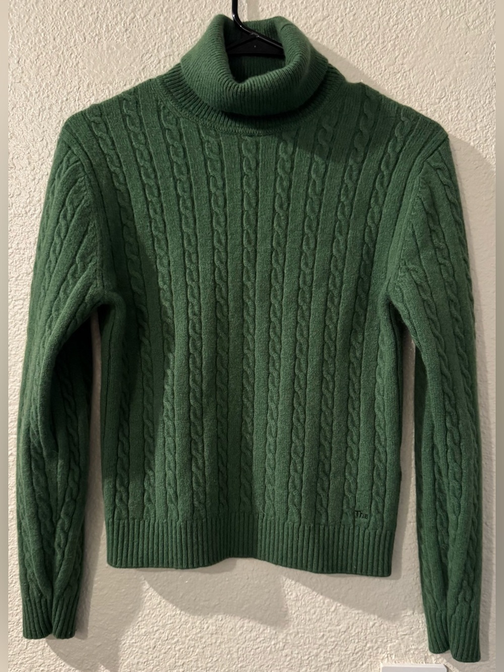 Aritzia TNA Forest Green Cable Knit Turtleneck Sweater Wool and Cashmere blend